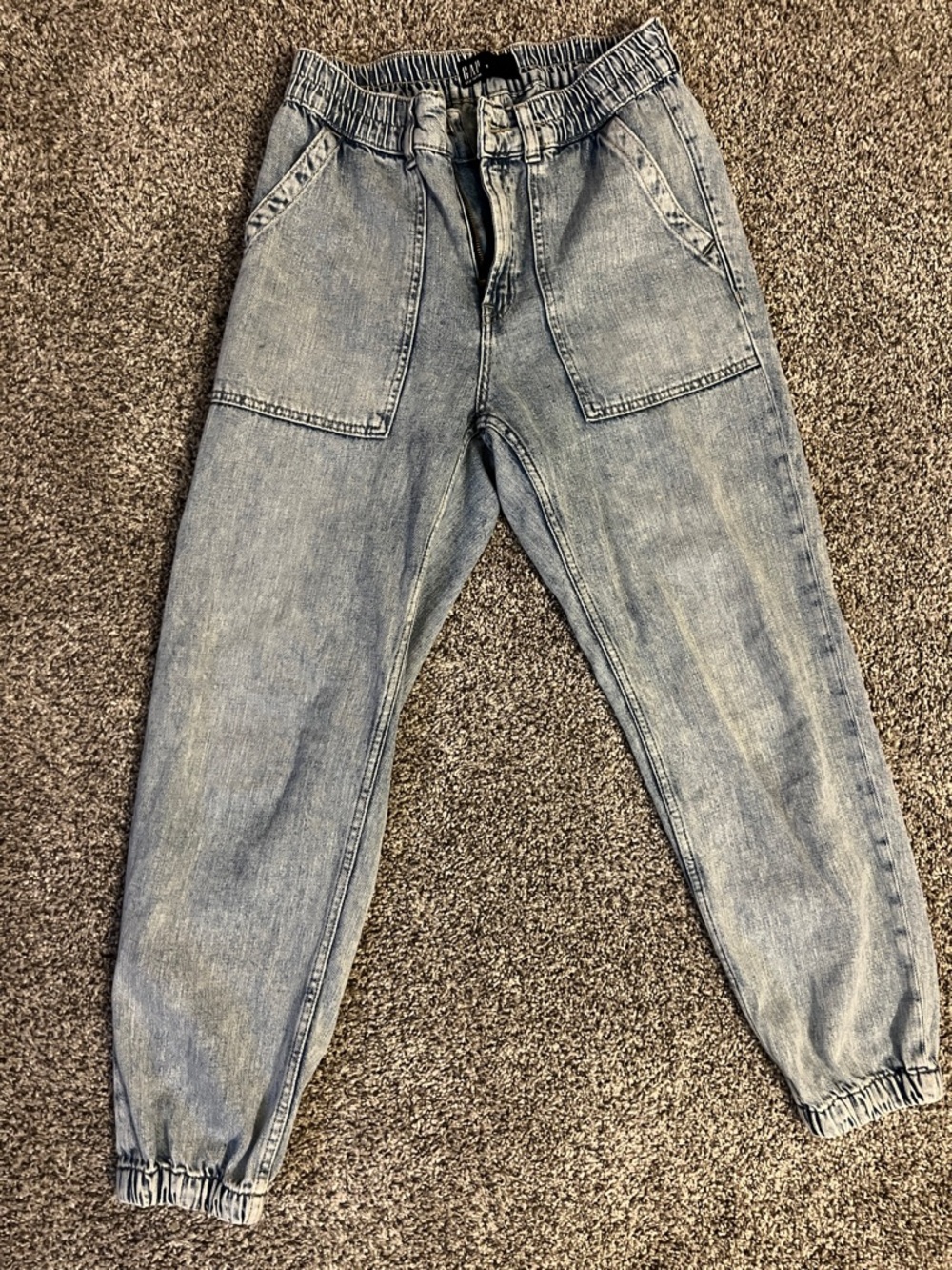 Women’s Light Blue Elastic-Waist Denim Jogger Jeans